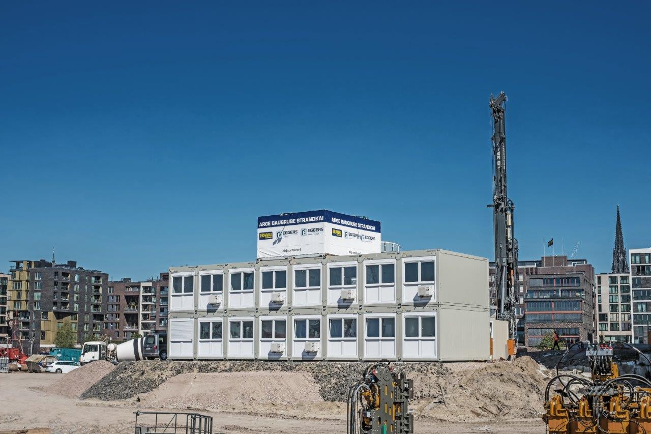 ELA Container für Großbaustelle in Hamburg ELA Container - Werkstatt- und Lagercontainer Großbaustelle in Hamburg Frontansicht