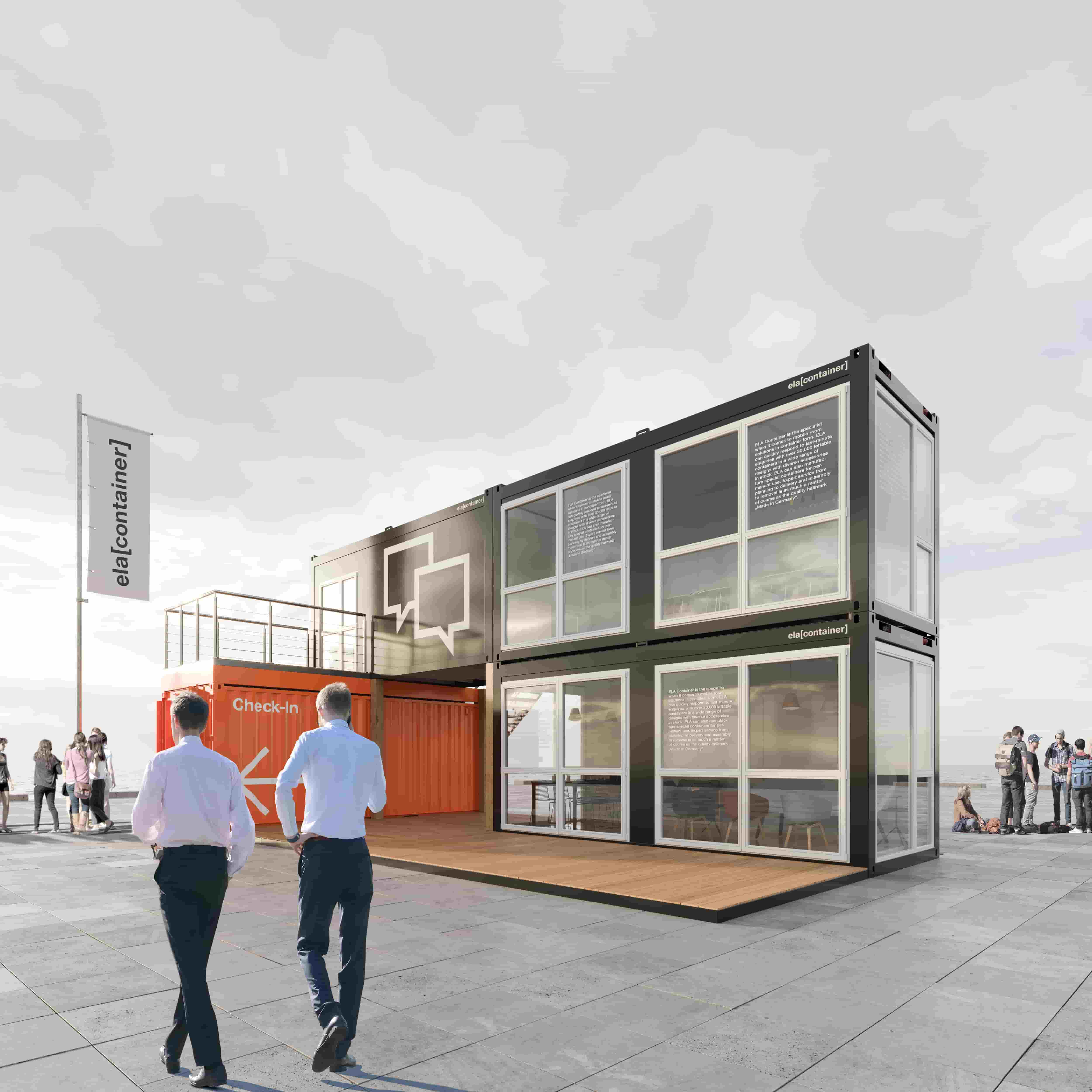 Containeranlage mit Glaswänden