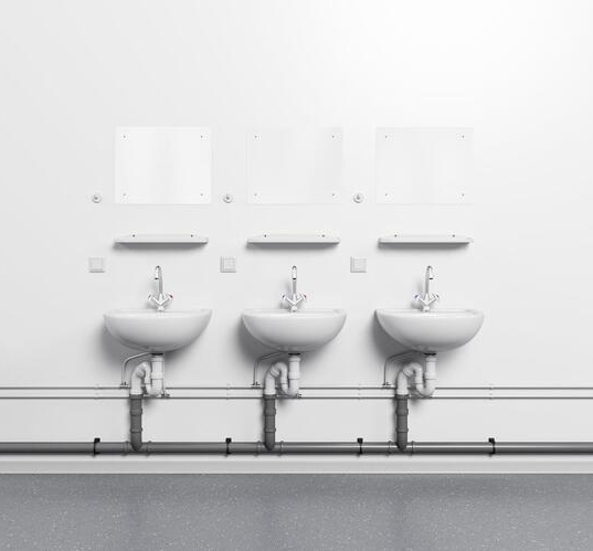 Sanitärcontainer mit drei Waschbecken mit Spiegeln