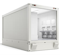 Sanitärcontainer mit Toiletten, Duschen und Waschbecken