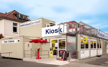Barrierefrei zur Dachterasse ELA Container - Klinikum Darmstadt mit neuer Cafeteria aus ELA Räumen