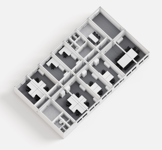 Innen liegende Flursysteme Draufsicht