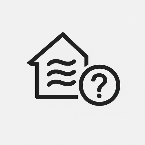 Icon mit Haus und Dämmsymbol mit Fragezeichen
