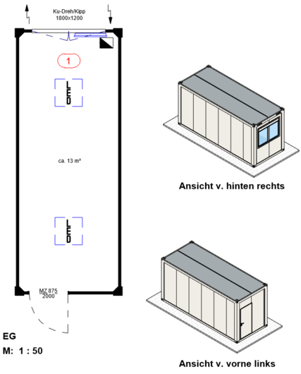 Bürocontainer Aufenthaltscontainer gebraucht kaufen in grau optional mit Mobilar