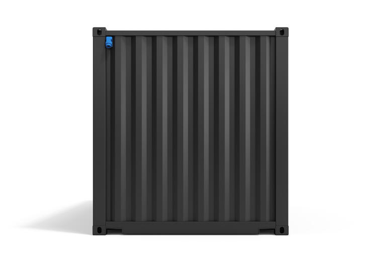 Lagercontainer von Außen in Schwarz Frontansicht