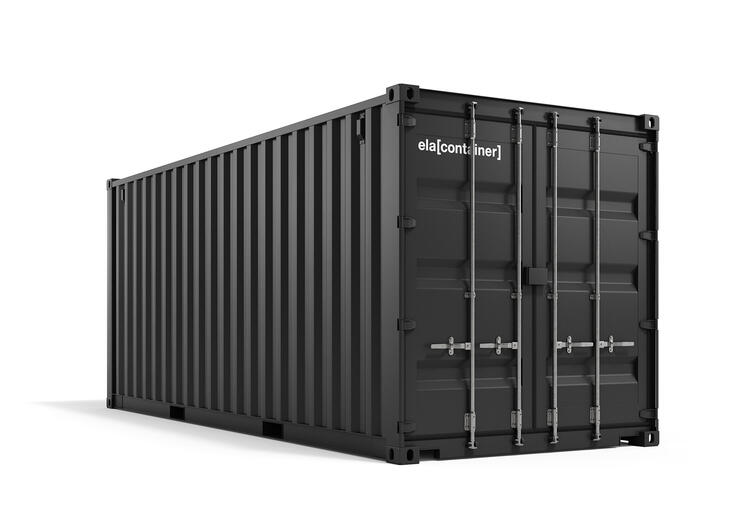 Lagercontainer von Außen in Schwarz Frontansicht leicht schräg