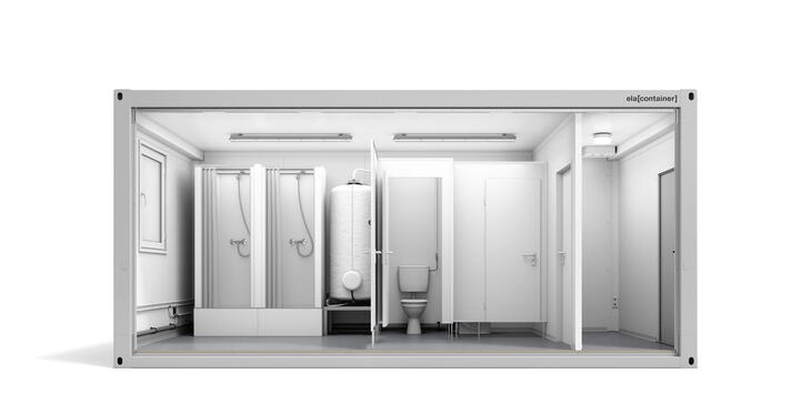ELA Sanitärcontainer - Ansicht Längsseite offen Sanitärcontainer Ansicht Längsseite offen