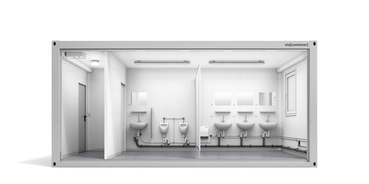 ELA Sanitärcontainer - Ansicht Längsseite offen Sanitärcontainer Ansicht Längsseite offen