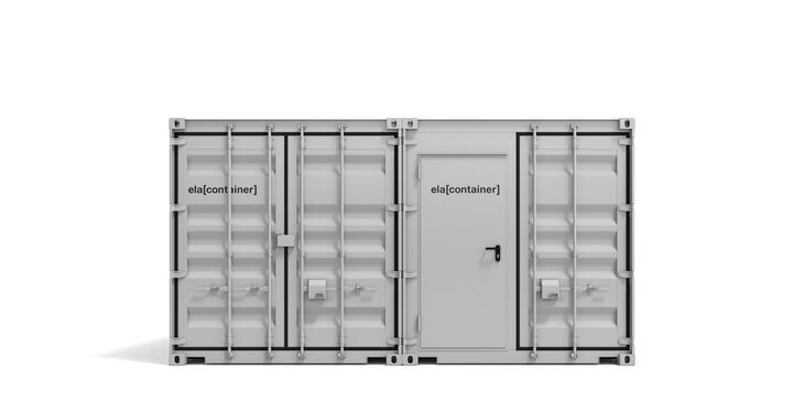ELA Werkstattanlage - Außenansicht Stirnseite mit Doppelflügeltür Werkstattcontainer Außenansicht Stirnseite mit Doppelflügeltür