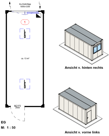 Bürocontainer Aufenthaltscontainer gebraucht kaufen in grau optional mit Mobilar