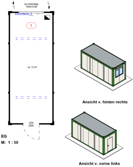 Bürocontainer Aufenthaltscontainer gebraucht kaufen in grau optional mit Mobilar