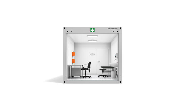 Erste-Hilfe-Container Sanitätscontainer Ansicht Stirnseite offen