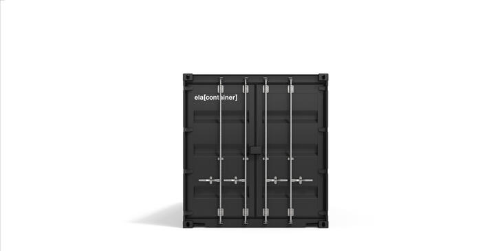 Lagercontainer von Außen in Schwarz Frontansicht