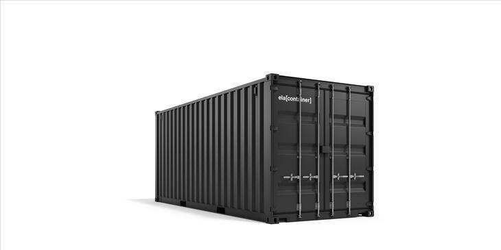 Lagercontainer von Außen in Schwarz Frontansicht leicht schräg