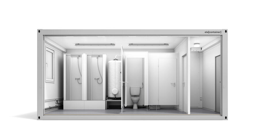 ELA Sanitärcontainer - Ansicht Längsseite offen Sanitärcontainer Ansicht Längsseite offen