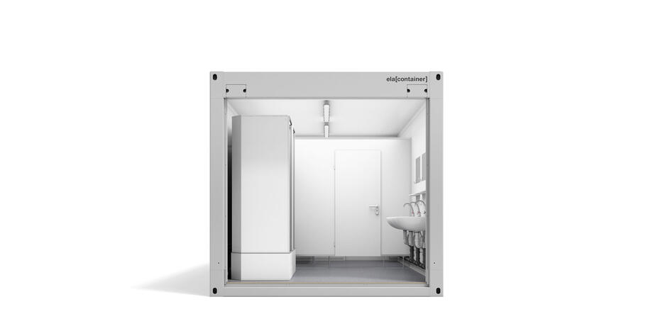 ELA Sanitärcontainer - Ansicht Stirnseite offen Sanitärcontainer Ansicht Stirnseite offen