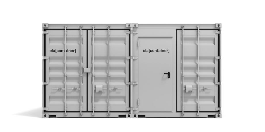 ELA Werkstattanlage - Außenansicht Stirnseite mit Doppelflügeltür Werkstattcontainer Außenansicht Stirnseite mit Doppelflügeltür