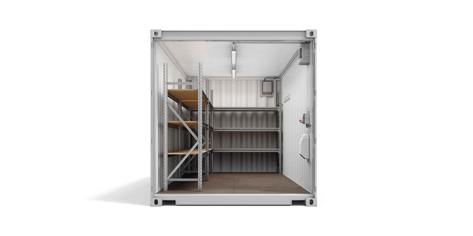 ELA Lagercontainer - Innenansicht Stirnseite Lagercontainer Innenansicht Stirnseite