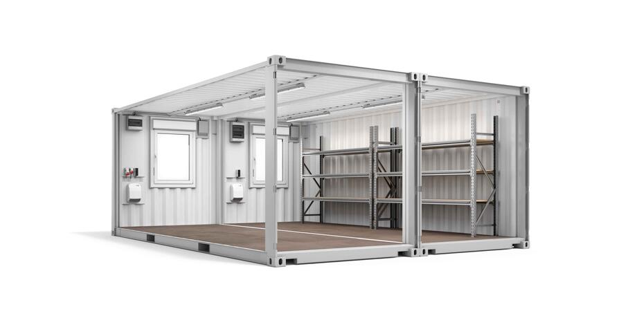 ELA Werkstattanlage - Innenansicht schräg Werkstattcontainer Innenansicht schräg