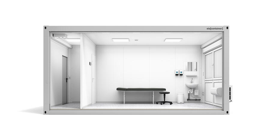 Erste-Hilfe-Container Sanitätscontainer Ansicht Längsseite offen